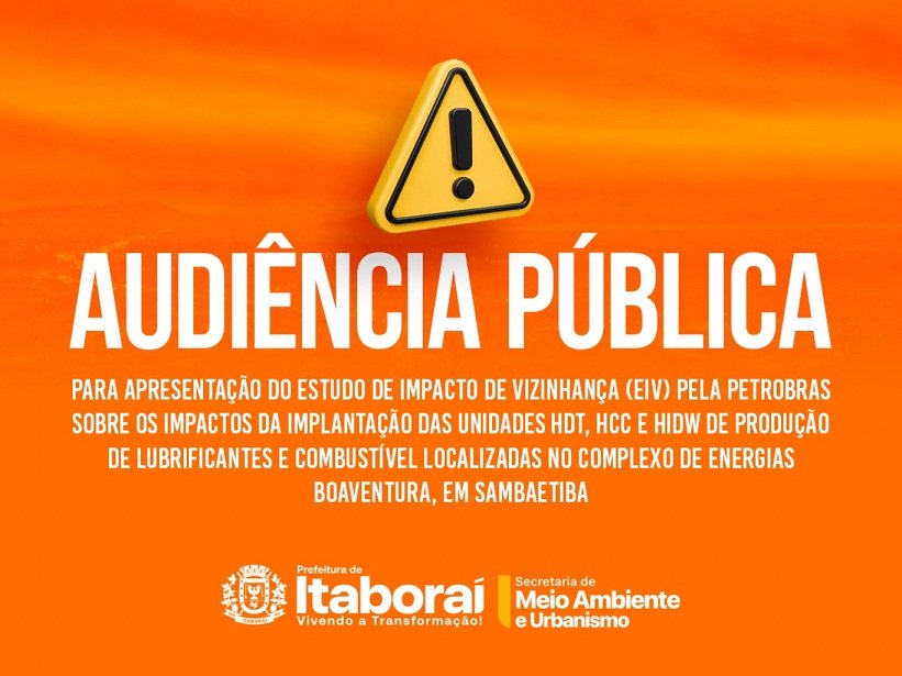 Prefeitura de Itaboraí convida população para audiência pública sobre Estudo de Impacto de Vizinhança